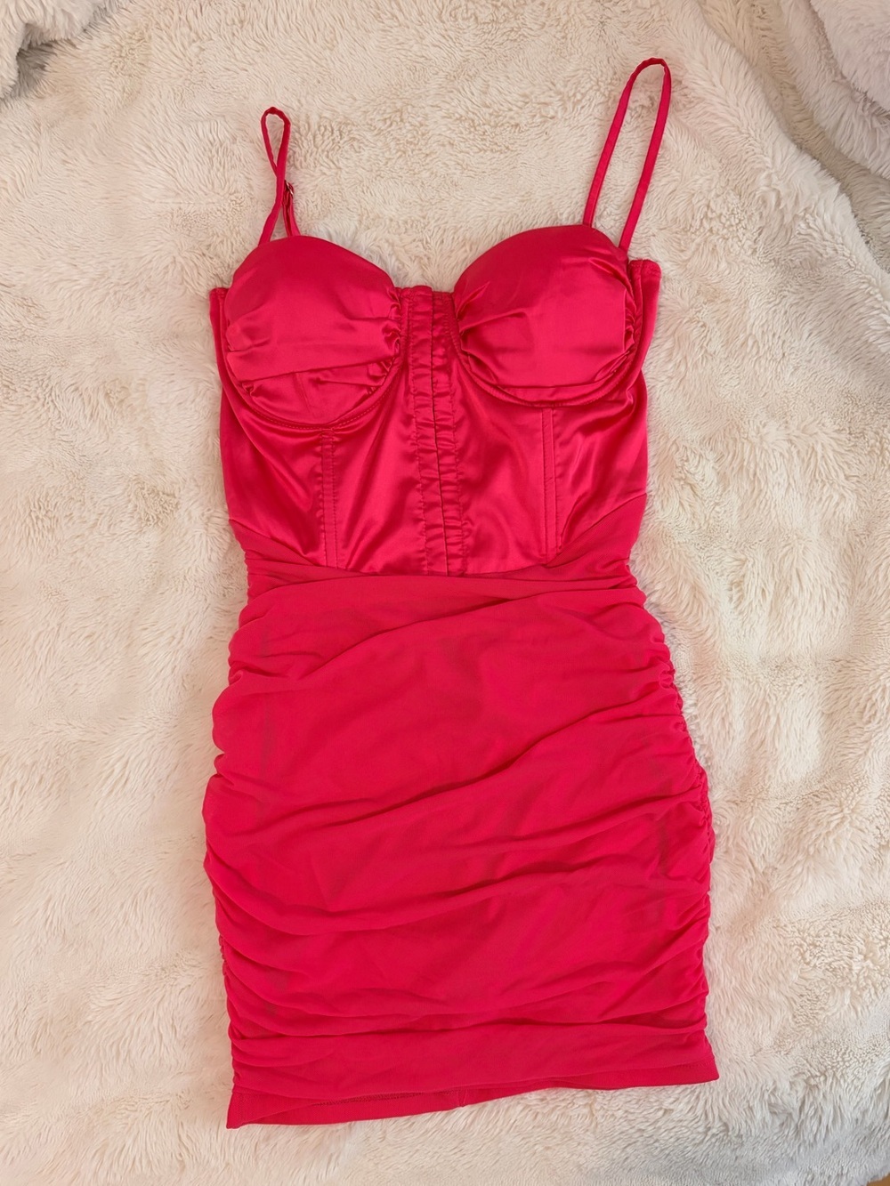 Hot Pink Ruched Corset-Style Mini Dress
